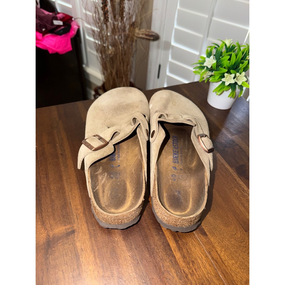 Birkenstock Boston Suede Clogs Taupe Tan Buckle Slip On Shoes Mens 7 Womens 9 40 - Picture 5 of 10